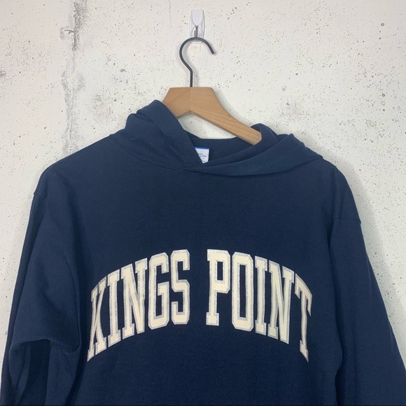 Champion Vintage Kings Point Navy Blue Hooded Sweatshirt Size Medium - Picture 2 of 6